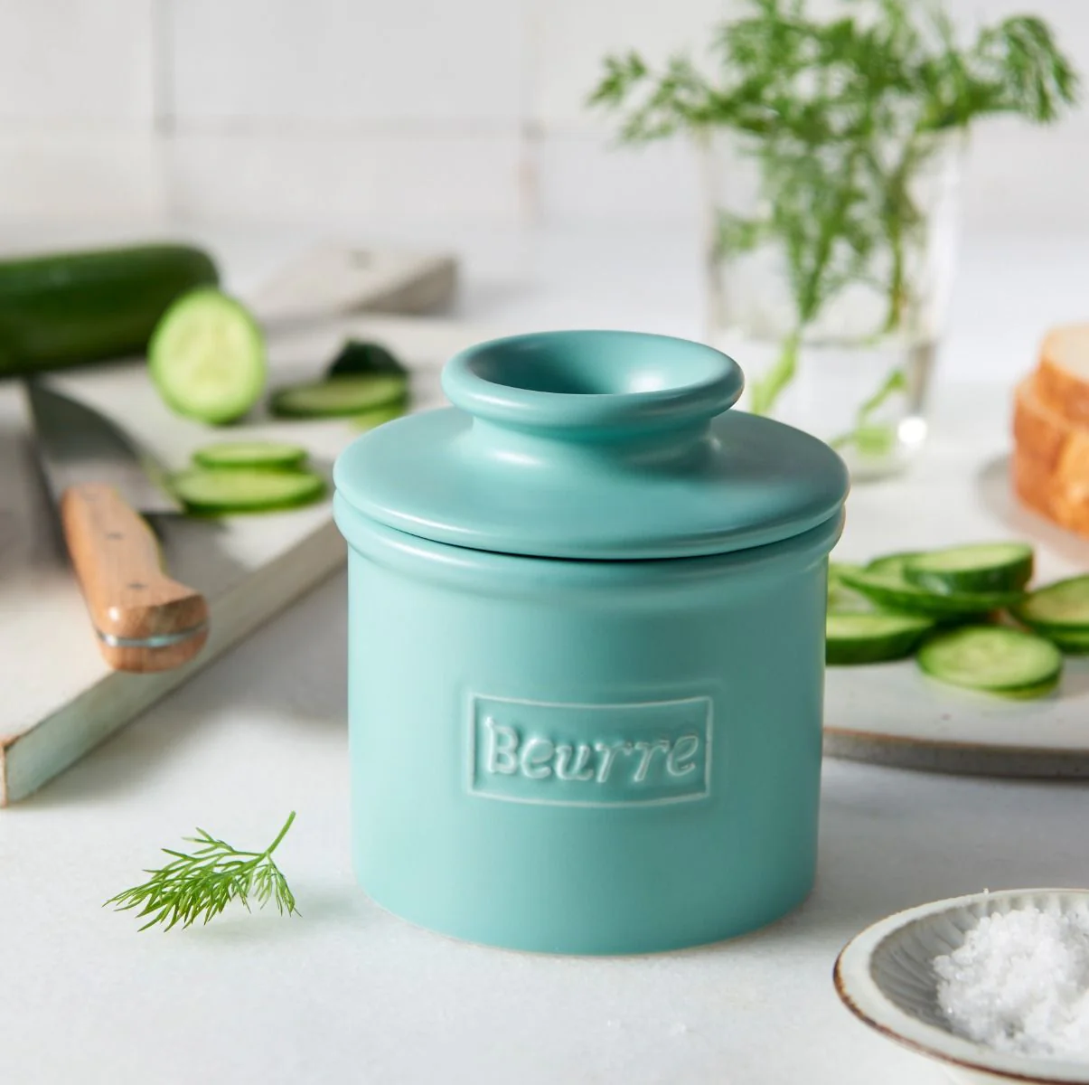 Matte Aqua Cafe Butter Bell Crock - Image 3