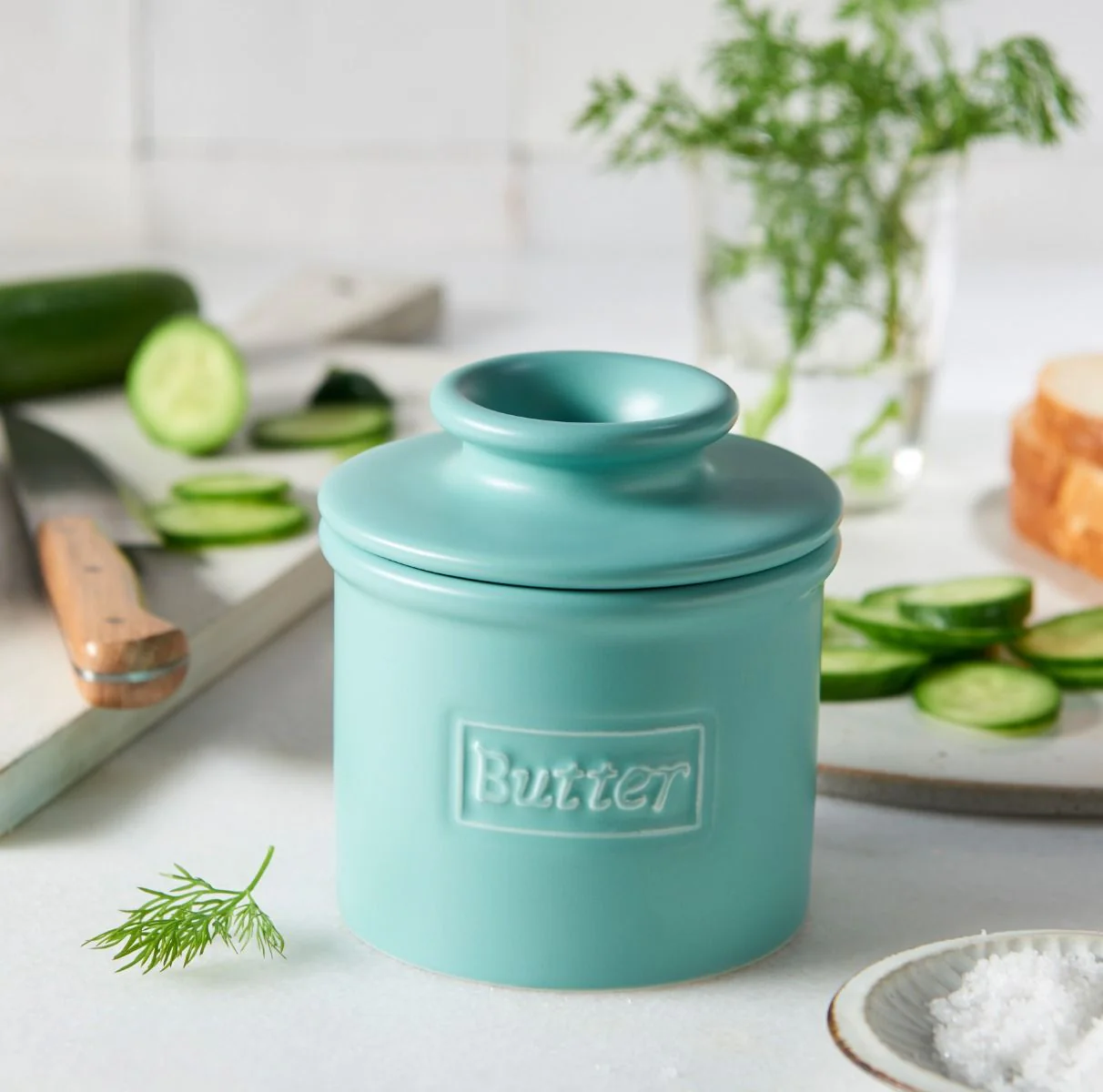 Matte Aqua Cafe Butter Bell Crock - Image 4