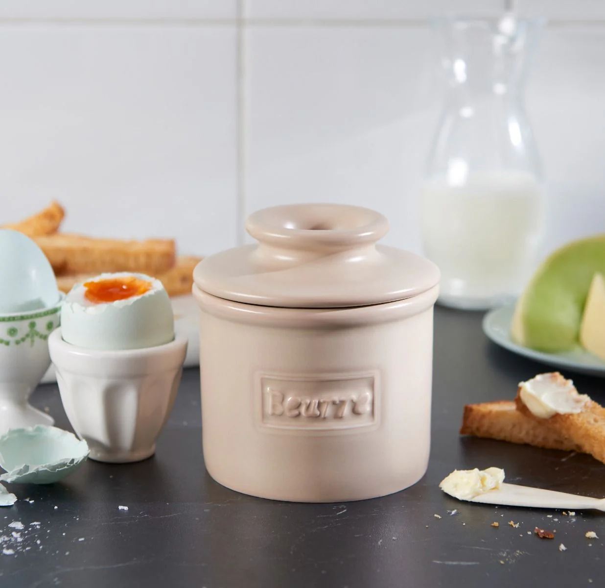Matte Beige Cafe Butter Bell Crock - Image 3