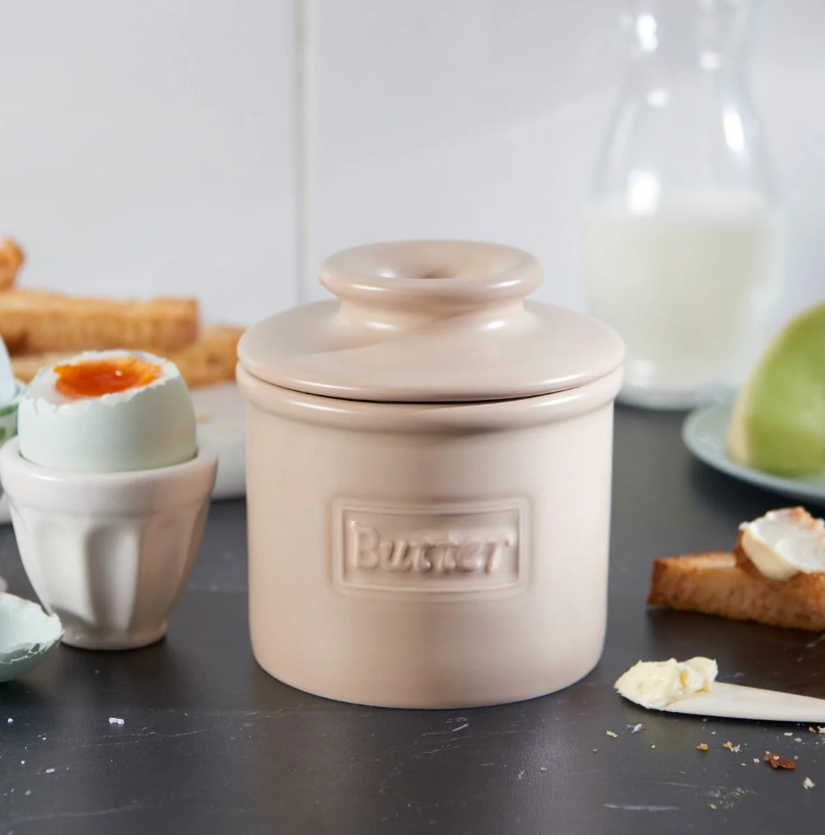 Matte Beige Cafe Butter Bell Crock - Image 4