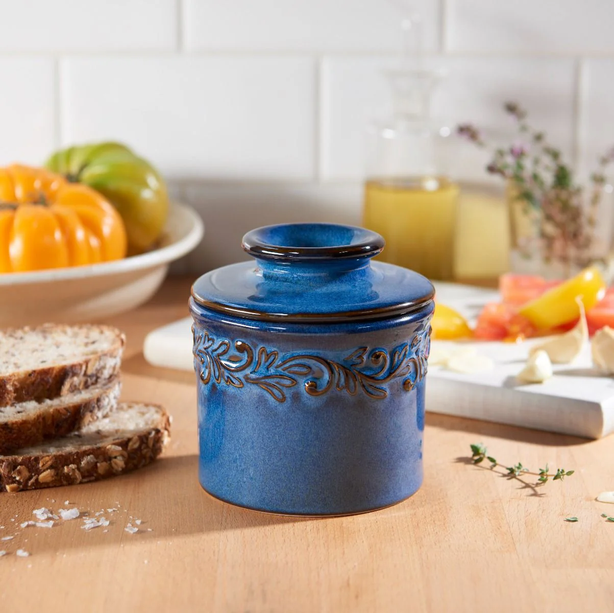 Denim Blue Antique Butter Bell Crock - Reactive Glaze - Image 3