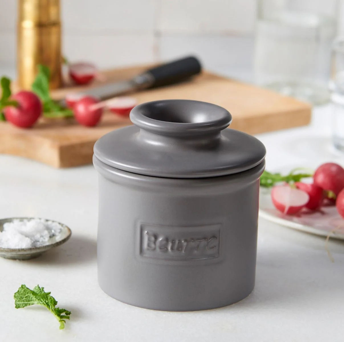 Matte Steel Gray Cafe Butter Bell Crock - Image 3