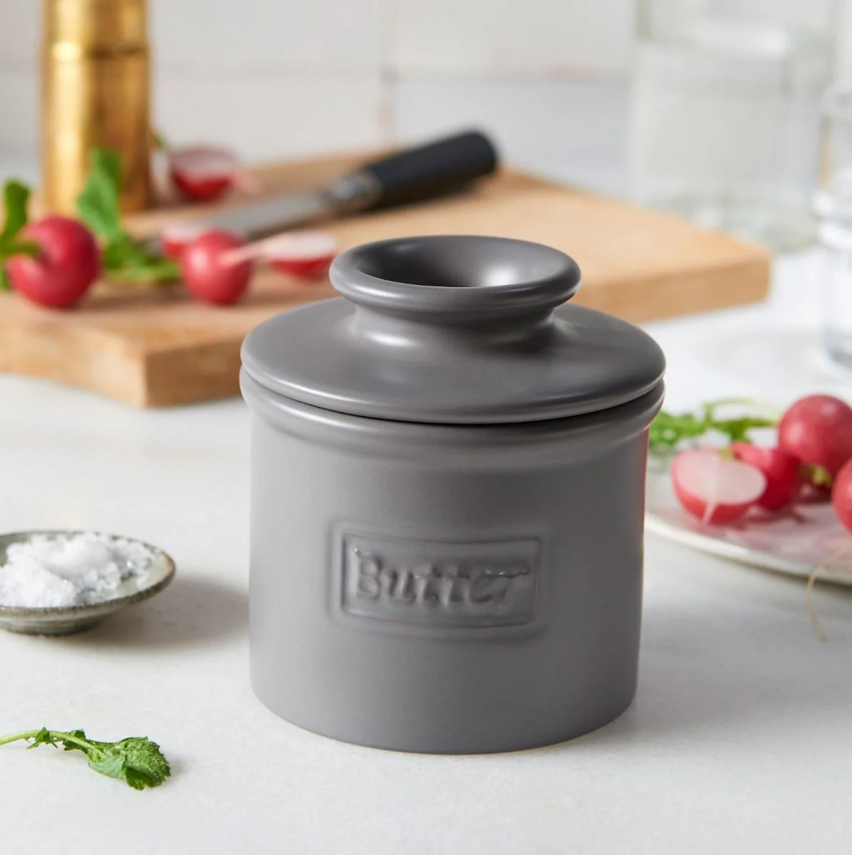 Matte Steel Gray Cafe Butter Bell Crock - Image 4